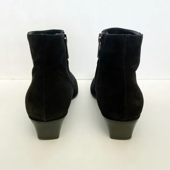 AQUATALIA FOSCA BLACK SUEDE POINTED TOE SHORT CHUNKY HEEL ANKLE BOOTS