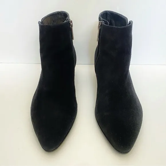 AQUATALIA FOSCA BLACK SUEDE POINTED TOE SHORT CHUNKY HEEL ANKLE BOOTS