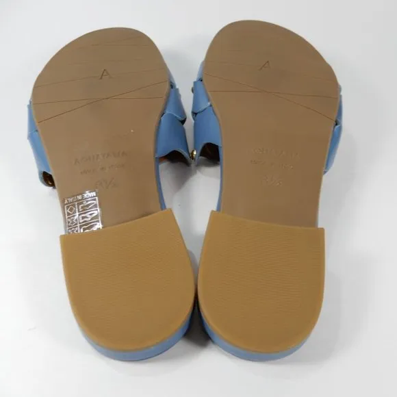 Aquatalia Torri Flat Slide SANDALS Size Blue 8.5 Leather Studded NEW $295