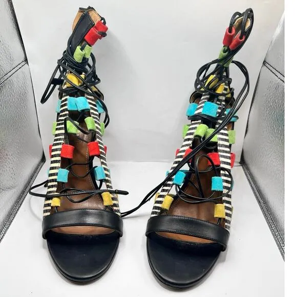 AQUAZZURA Amazon Lace-Up Leather Sandals IT 38-1/2