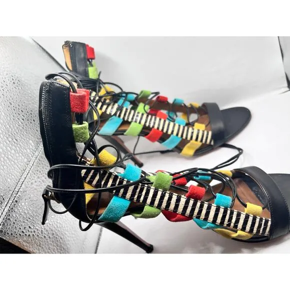 AQUAZZURA Amazon Lace-Up Leather Sandals IT 38-1/2
