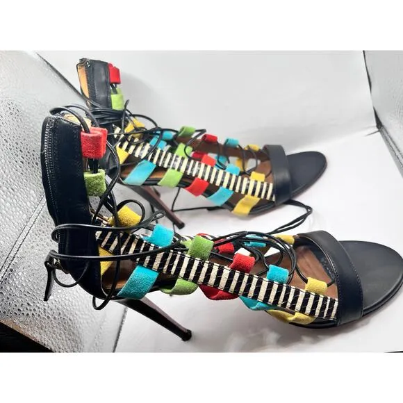 AQUAZZURA Amazon Lace-Up Leather Sandals IT 38-1/2