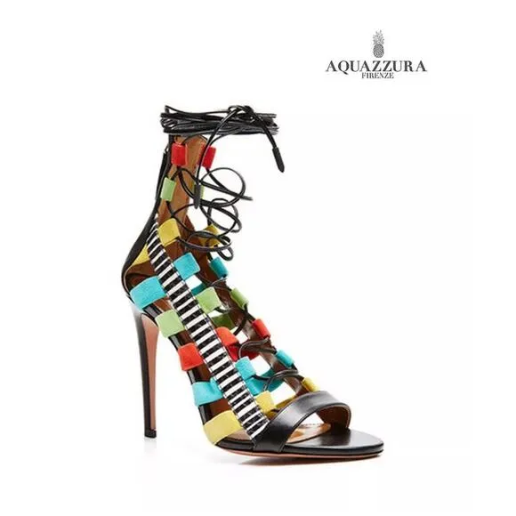 AQUAZZURA Amazon Lace-Up Leather Sandals IT 38-1/2