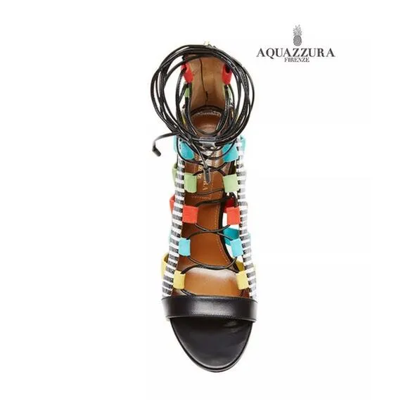 AQUAZZURA Amazon Lace-Up Leather Sandals IT 38-1/2