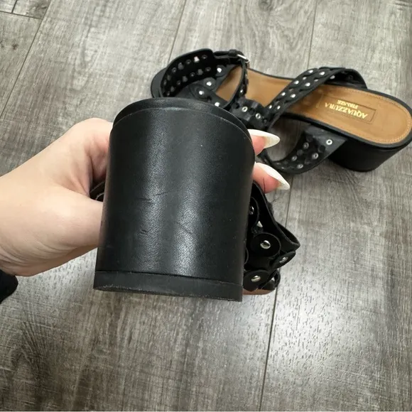 Aquazzura Black Leather Studded Gladiator Sandal Size 38 1/2 (8.5)