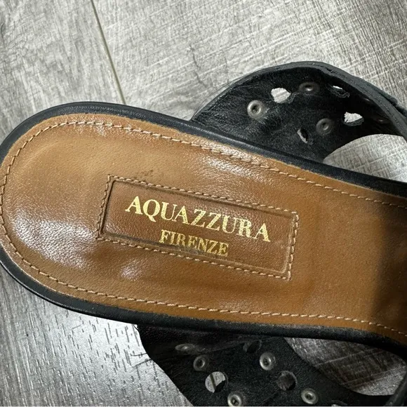 Aquazzura Black Leather Studded Gladiator Sandal Size 38 1/2 (8.5)