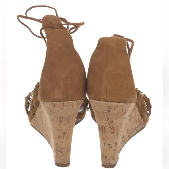 Aquazzura Tulum Studded Wedge Wrap Cognac Brown Sandals