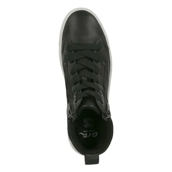 Ara Callan High-Top Sneaker Black Leather Lace-Up Padded Insole 8.5