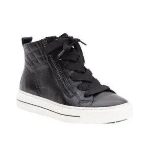 Ara Callan High-Top Sneaker Black Leather Lace-Up Padded Insole 8.5