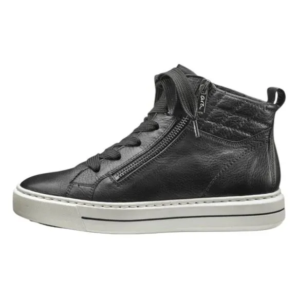 Ara Callan High-Top Sneaker Black Leather Lace-Up Padded Insole 8.5