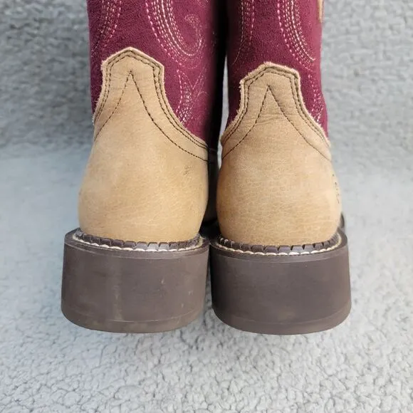 Ariat Boots Fatbaby Heritage Sz 8B Womens 10026116 Burgundy Tan Cowgirl Western