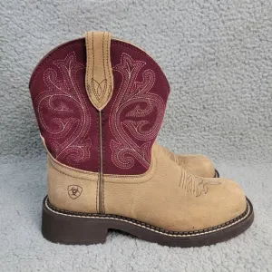 Ariat Boots Fatbaby Heritage Sz 8B Womens 10026116 Burgundy Tan Cowgirl Western
