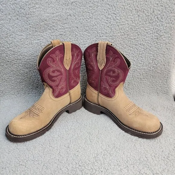 Ariat Boots Fatbaby Heritage Sz 8B Womens 10026116 Burgundy Tan Cowgirl Western