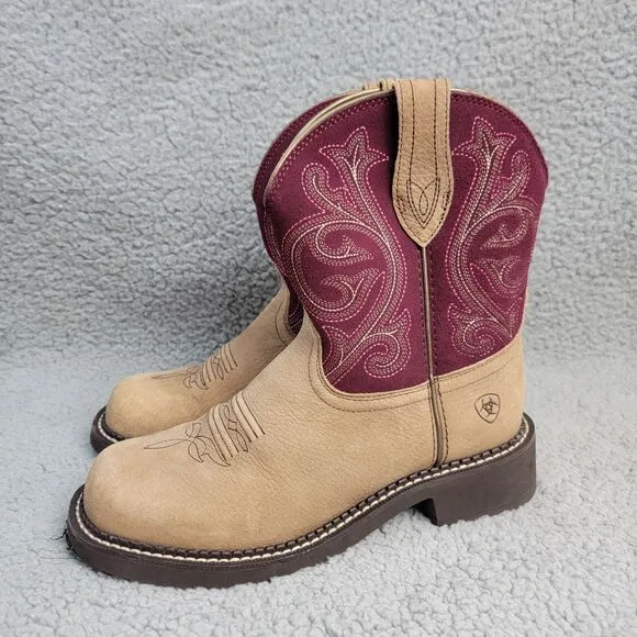 Ariat Boots Fatbaby Heritage Sz 8B Womens 10026116 Burgundy Tan Cowgirl Western