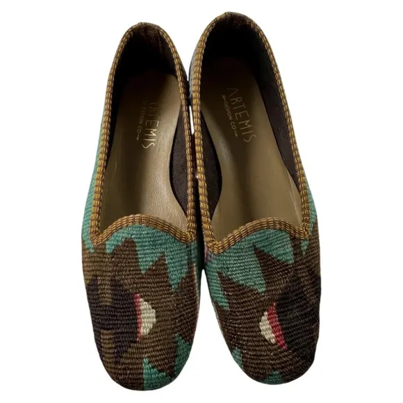 Artemis Design Co Anthropologie Turkish Kilim Carpet Loafers Flats