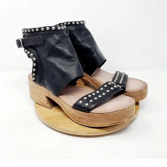 AS98 Black Studded Leather Patsy Platform Sandals Ankle Cuff Bootie Euro 40