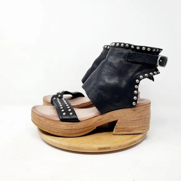 AS98 Black Studded Leather Patsy Platform Sandals Ankle Cuff Bootie Euro 40