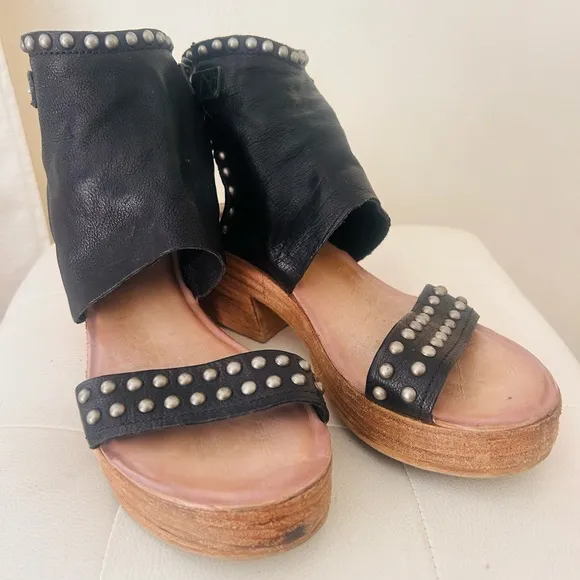 AS98 Black Studded Leather Patsy Platform Sandals Ankle Cuff Bootie Euro 40