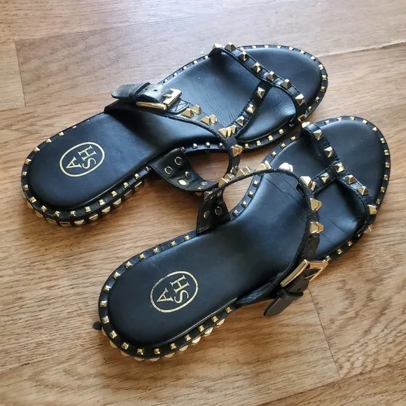 ASH Black Studded Woman Sandals Size 38 (7.5)