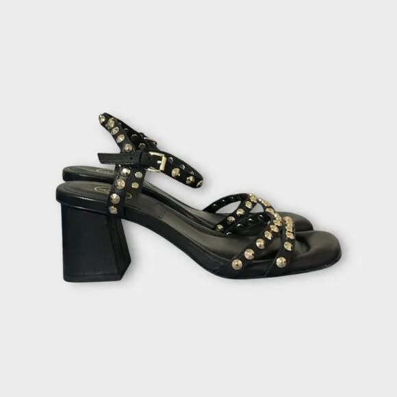 Ash Jodi 70mm sandals 37 Black Leather Studded Block Heel
