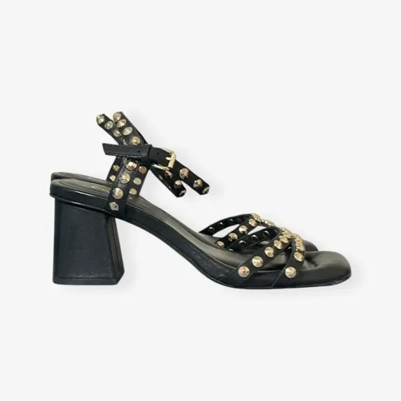Ash Jodi 70mm sandals 37 Black Leather Studded Block Heel