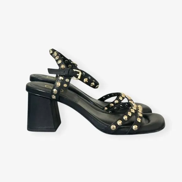 Ash Jodi 70mm sandals 37 Black Leather Studded Block Heel