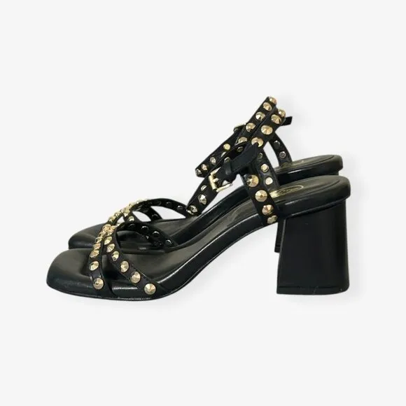 Ash Jodi 70mm sandals 37 Black Leather Studded Block Heel
