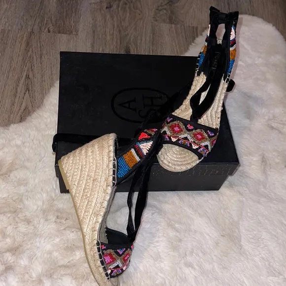 Ash Paola Beaded Wedge Espadrille Size 6 Medium