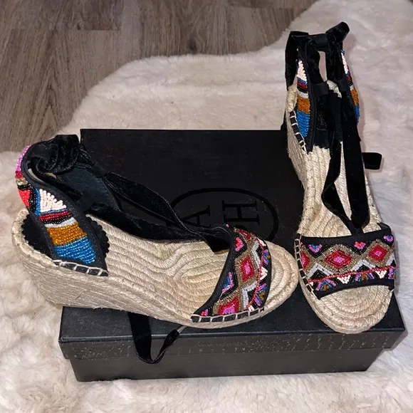 Ash Paola Beaded Wedge Espadrille Size 6 Medium