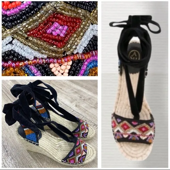Ash Paola Beaded Wedge Espadrille Size 6 Medium