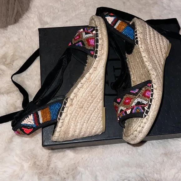 Ash Paola Beaded Wedge Espadrille Size 6 Medium