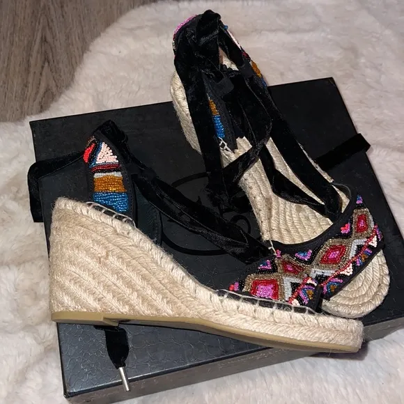 Ash Paola Beaded Wedge Espadrille Size 6 Medium
