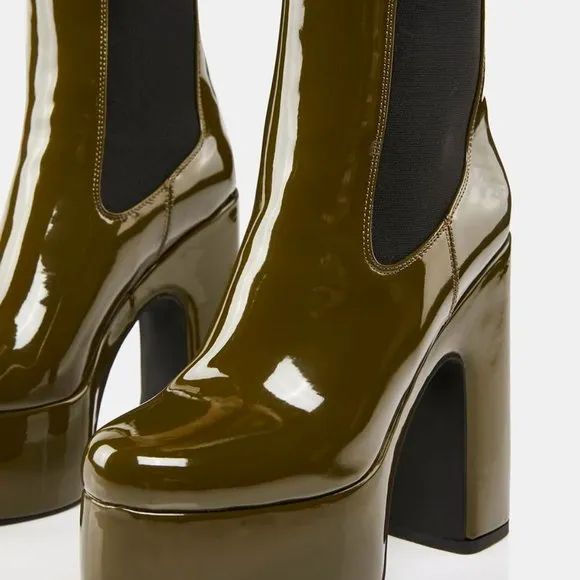 ATHENA THE BADDIIE  BOMBSHELL Green  Patent Platform Boots ( BRAND NEW !)