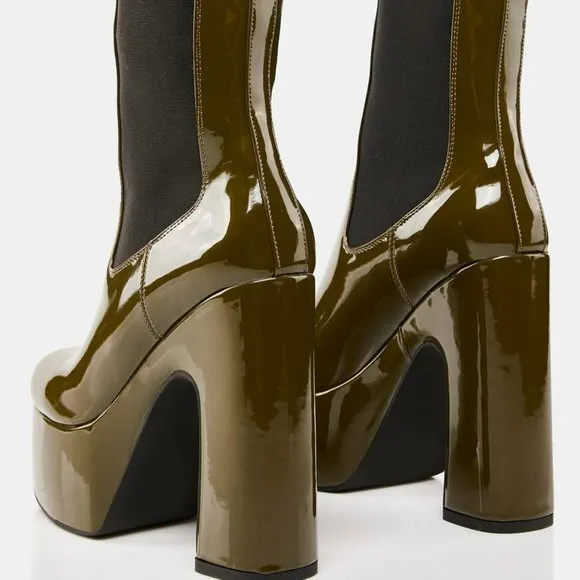 ATHENA THE BADDIIE  BOMBSHELL Green  Patent Platform Boots ( BRAND NEW !)