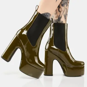 ATHENA THE BADDIIE  BOMBSHELL Green  Patent Platform Boots ( BRAND NEW !)