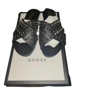 AUTHENTIC GUCCI VACHETTA AUSTIN LEATHER CRISS CROSS SLIDES BOX INCLUDED