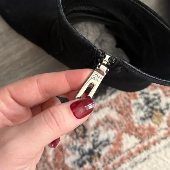 Authentic Prada Suede Chunky Heel Ankle Boots
