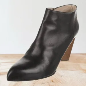 Authentic YSL Black Pointed Toe Booties With Wood Heels