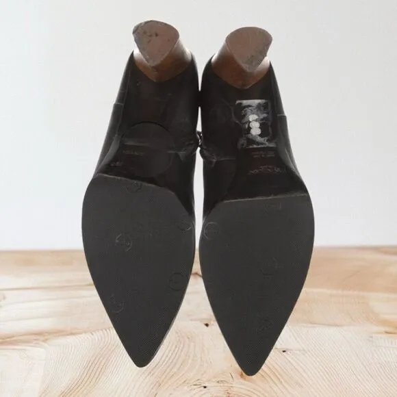 Authentic YSL Black Pointed Toe Booties With Wood Heels
