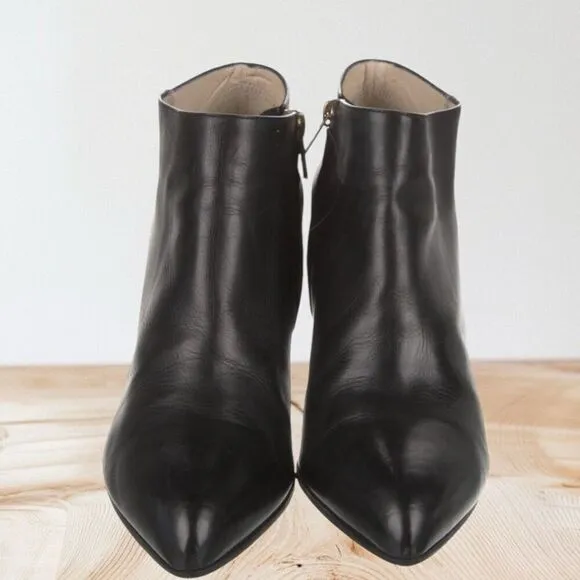Authentic YSL Black Pointed Toe Booties With Wood Heels