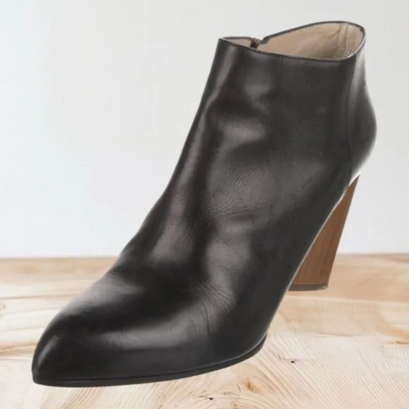 Authentic YSL Black Pointed Toe Booties With Wood Heels