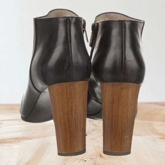 Authentic YSL Black Pointed Toe Booties With Wood Heels