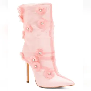 🌺Azalea Wang Acacia Pink Flower Embellished Boots Booties