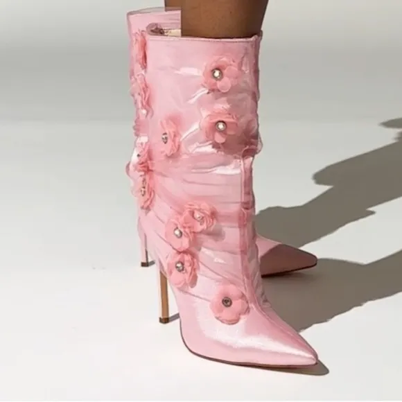 🌺Azalea Wang Acacia Pink Flower Embellished Boots Booties