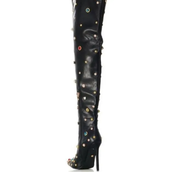 AZALEA WANG &quot; JEWELED JOURNEY &quot; EMBELLISHED ABOVE THE KNEE BOOT (BRAND NEW !!!!!