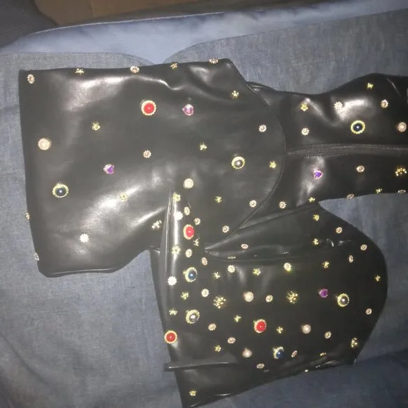 AZALEA WANG &quot; JEWELED JOURNEY &quot; EMBELLISHED ABOVE THE KNEE BOOT (BRAND NEW !!!!!