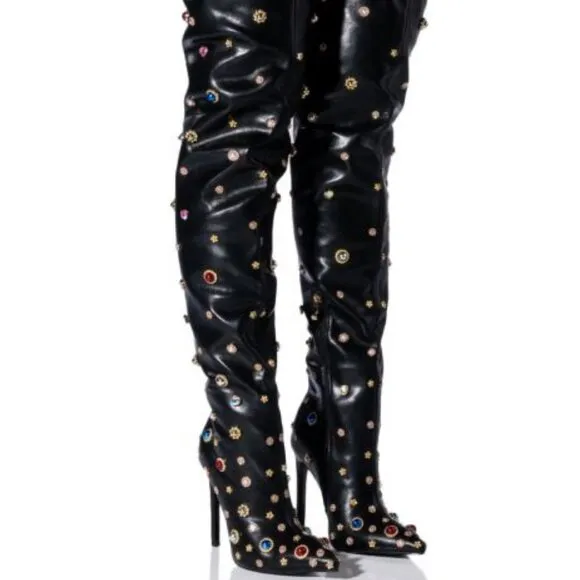 AZALEA WANG &quot; JEWELED JOURNEY &quot; EMBELLISHED ABOVE THE KNEE BOOT (BRAND NEW !!!!!