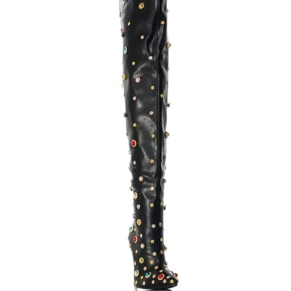 AZALEA WANG &quot; JEWELED JOURNEY &quot; EMBELLISHED ABOVE THE KNEE BOOT (BRAND NEW !!!!!