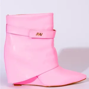 Azalea Wang Barbie Pink Leather Wedge Platform Ankle Boots