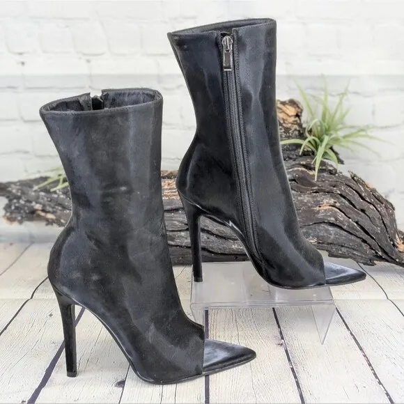 Azalea Wang Black Bondage Peep Toe Stiletto Boots